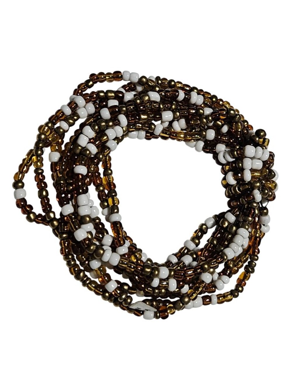 Boho Beaded Bracelet Multi Strand Stretch White Brown Gold Seed Beads Earthy